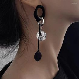 Dangle Earrings Korean Black Long Portrait Pendant Geometric Circles Tassel For Women Jewelry