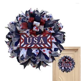 Decorative Flowers American Flag Wreath Independence Day Patriotic Door 16 Inch For Garden School Labour Front