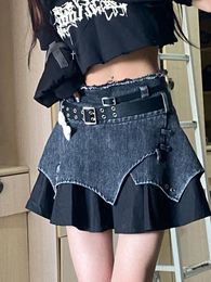 Skirts HOUZHOU Sexy Streetwear Y2k Skirt Denim Summer Chic Patchwork High Waist Vintage Mini Skirts Women Punk E Girl Harajuku Outfits 230707