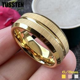 Wedding Rings Drop TUSSTEN 6MM/8MM Tungsten Carbide Men Women Ring Grooved Brushed Bevelled Lover's Nice Gift Jewellery