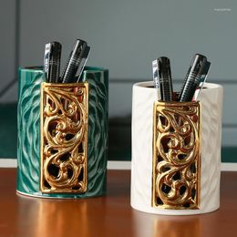 Storage Bottles Chinese-style Learning To Use Desk Retro Bamboo Pen Holder European-style Desktop Decorative Ceramic High-end