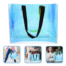 Storage Bags Iridescent Tote Bag Waterproof PVC Handbag Film Holographic Shopping Portable Black