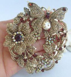 Brooches Pretty 3.54" Butterfly Brooch Pin Pendant Brown Rhinestone Crystal EE04489C4