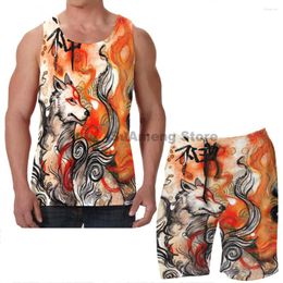 Men's Tracksuits Summer Casual Funny Print Men Tank Tops Women Okami Amaterasu (2) Board Beach Shorts Sets Fitness Sleeveless Vest