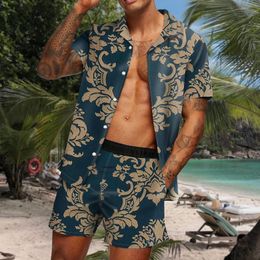 Mens Tracksuits Summer Men High Quality Hawaiian Sets Floral Print Short Sleeve Shirt Beach Shorts Streetwear Holiday Trip Two Piece Suit 230707