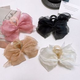 Mesh Tulle Large Bow Hair Claws Girl Grip Clip Female Ponytail Braid Hair Clip Hair Accessories Gift Headdress