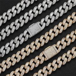 15mm Cubic Zircon Cuban Necklace Cross border Fashion Brand Men's 18K Gold Necklace Bling Jewelry Gift