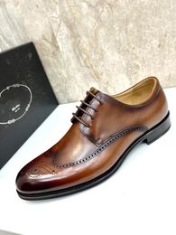 5A Original BOX Luxury Design Men Oxford Shoes Genuine Leather Pointed Toe Brogue Shoes British Business Dress Shoes Party Wedding Shoes