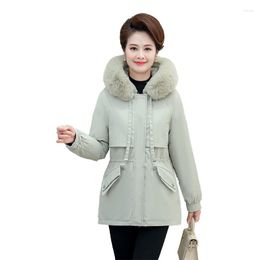 Women's Trench Coats Thicken Plush Lined Mid-length Coat Women Cotton Padded Overcoat Warm Parkas Fur Hood Jackets Outwear