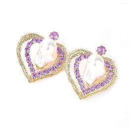 Dangle Earrings HYSECMAO Purple Crystal High-quality Handmade Irregular Pearl Love Heart Earring Fashion Wedding Jewelry For Women