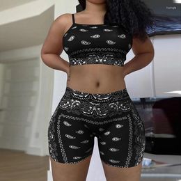 Women's Tracksuits 2023 Women's Summer Paisley Spaghetti Straps Sleeveless Shorts Two-Piece Set