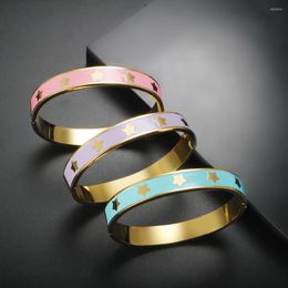Bangle Cute Multicolor Star Enamel Bangles Bracelet 18 K Gold Plated Metal Stainless Steel For Women Valentine's Gift Fashion Jewelry