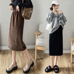 Skirts Korean Fashion Sexy Woman Womens Medium-long Corduroy Skirt Ladies OL Casual Female Girls Black Drop