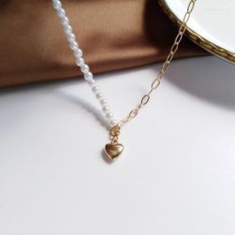 Pendant Necklaces Korean Style Metal Pearl Asymmetrical Women Heart Necklace Trend Simple Neck Chains Aesthetic Jewelry For Gift