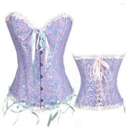 Women's Shapers Women Mesh Grid Bustier Floral Lace Overlay Corset Overbust Plus Size