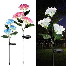 Solar Hydrangea Stake Light 600mAh IP44 Waterproof LED Powered Flower In-Ground With 3 Heads Auto On/Off Landscape