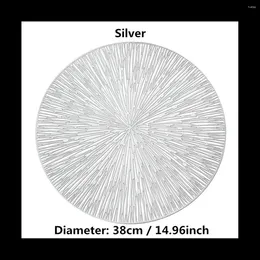 Table Mats 4PCS Round Placemats Restaurant Hollow PVC Decoration Meal Mat Anti- Dining Line Steak Plate Pad Silver