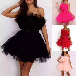 Casual Dresses European And American Tube Top Style Mesh Temperament Bowknot Tutu Dress For Women Summer Floral