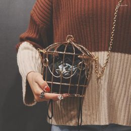 Evening Bags Women Birdcage Bag Clutch Metal Frame Embroidery Bucket Bird Cage Mini Purse Woman Gold Tassel Handbag LadiesQ5