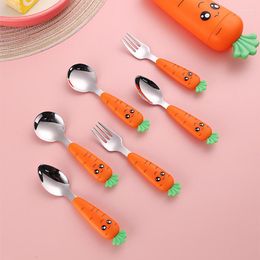 Dinnerware Sets 3/1pcs Baby Feeding Utensils Cartoon Carrot Fork Spoon Kids Cutlery Set Children Eat Tableware Kitchen Tool Fruit Teaspoon