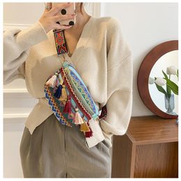 Waist Bags Women Folk Style With Adjustable Strap Variegated Color Fanny Pack Fringe Decor Belt Ethnic Women's Bag