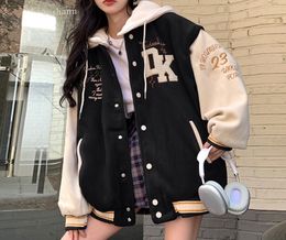 Womens Jackets Embroidered Hooded Baseball Uniform Winter Student Couple American Retro Plus Velvet Casual Jacket Top 230707