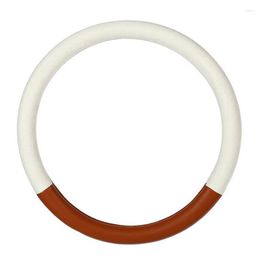 Steering Wheel Covers Cover For Car White And Brown Patchwork Leather Auto Universal 14.5 15 Inch