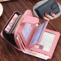 Small Fashion Credit ID Card Holder Slim Leather Wallet with Coin Pocket Women's Tower Buckle Money Bag Case Mini Business Purse
