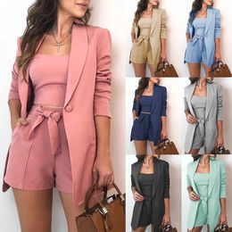 Spring summer 2023 solid Colour vest Blazer fashionable temperament high waist shorts three piece pants Women's Clothing