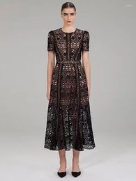Party Dresses Designer High Quality Summer Women'S Sexy Hollow Out Casual Fashion Runway Vintage Elegant Unique Black Lace Midi Dress