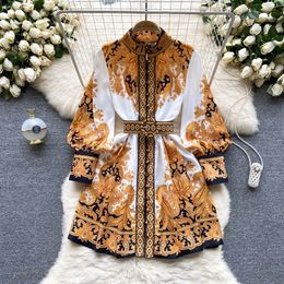 Basic Casual Dresses Retro Court Single-breasted Long Sleeve A-line Short Dress Women Fashion Holiday Print Party Vestidos Elegantes Para Mujer 2023