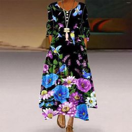 Casual Dresses Fashion Long Dress Women Sexy Party Evening Maxi Faldas Female Sleeve Floral Elegant Loose Sundress