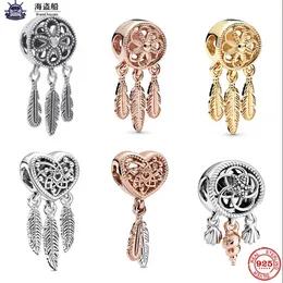 For pandora charms authentic 925 silver beads Dangle Charm Three Feathers Dreamcatcher Bead