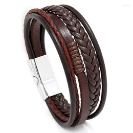 Link Bracelets Men Classice Cowhide Braided Multilayer Leather Bracelet Magnetic-clasp Bangles Drop Pulsera Hombre