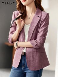 Pants Vimly Office Work Suit Blazers Jacket Women Spring Autumn 2023 Elegant Purple 3/4 Sleeve Notched Neck Slim Short Outwear V5188