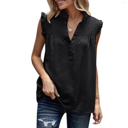 Women's Blouses 2023 Fashion Woman Shirts & Elegant Ruffled Sleeveless Pullover Tops Blouse Ladies Solid Colour Casual Camisas Blusas
