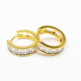 Women Hoop Earrings Square Cut Zircon Inlaid Fashion 18k Gold Color Classic Shiny Jewelry Gift