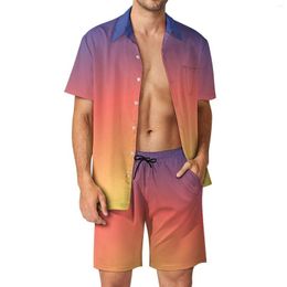 Men's Tracksuits Colourful Sunset Beachwear Men Sets Print Casual Shirt Set Summer Design Shorts Two-piece Fashion Suit Large Size