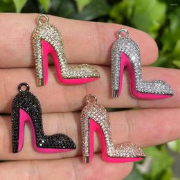 Charms 5pcs Cubic Zirconia Pave High Heel Shoes Pink Pendants For Woman Fashion Jewellery Accessories Bracelets Necklace Making