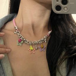 Pendant Necklaces Pink Rope Pentagram Star Drop Earrings For Teenage Girls Y2k Style Fashion Necklace Summer Cute Harajuki Jewelry