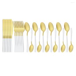 Dinnerware Sets 24pcs Matte White Gold Cutlery Set Stainless Steel Tableware Dessert Fork Tea Spoon Knife Silverware Kitchen Flatware