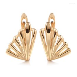 Dangle Earrings 585 Rose Gold Plume Shell Earring Fashion Glossy Hollow Clip For Women Ethnic Wedding Fine Jewellery Symmetrical