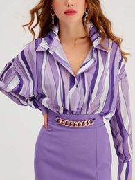 Women's Blouses 2023 Spring Summer Striped Shirt Women Print Loose Button-up Office Ladies Long Sleeve Female