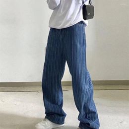 Men's Jeans Men Clothing Loose Striped Straight Fashion Casual Pant Denim Streetwear Wide Leg Cargo Harajuku Trousers