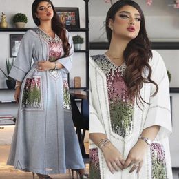 Ethnic Clothing Middle Eastern Jalabiya Dubai Beaded Sequined Embroidered Robe For Muslim Women Lent