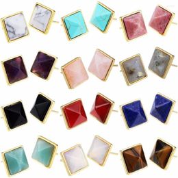 Stud Earrings TUMBEELLUWA Natural Crystal Gem Stone Pyramid Shape Golden Tone Fashion Women Jewelry