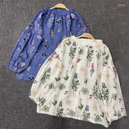 Women's Blouses Johnature Japanese Embroidery Floral Linen Women 2023 Spring All Match Loose Solid Colour Slash Neck Shirts