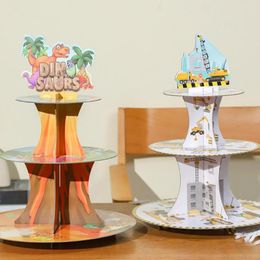 Bakeware Tools 3-Tier Cupcake Stand DIY Installation Thicken Paper Architectural/Animal Tower Display Birthday Cake Party Supplies
