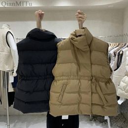 Pants New Fashion Autumn Stand Collar Elegant Coats Warm Outerwear Casual Belt Sleeveless Winter Women Vests Jackets