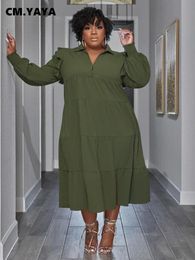 Dresses Cm.yaya Plus Size Vintage Women Long Sleeve Turndown Collar Long Sleeve Big Swing Loose Shirt Blouse Maxi Long Dress Autumn